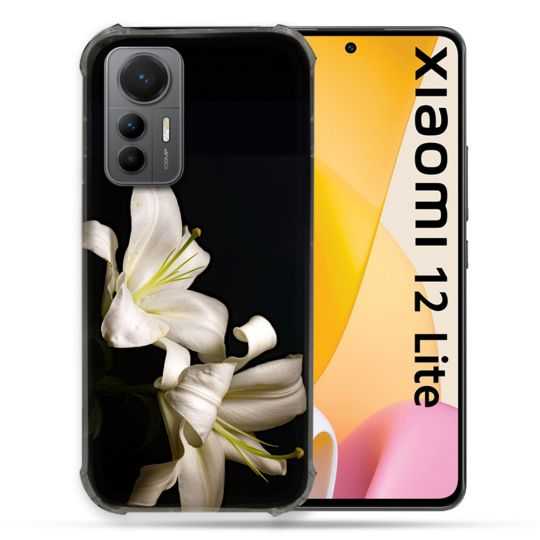 Coque Renforcée En Verre Trempé Pour Xiaomi 12 Lite Fleur Lys Noir