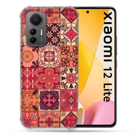 Coque Renforcée En Verre Trempé Pour Xiaomi 12 Lite Texture Carreau Ciment Rouge