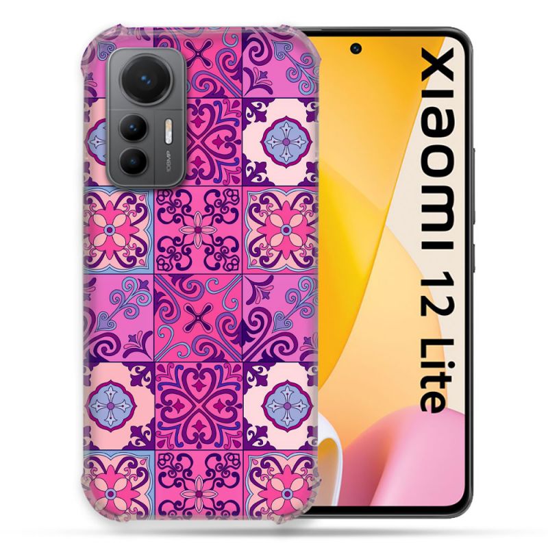 Coque Renforcée En Verre Trempé Pour Xiaomi 12 Lite Texture Carreau Ciment Violet