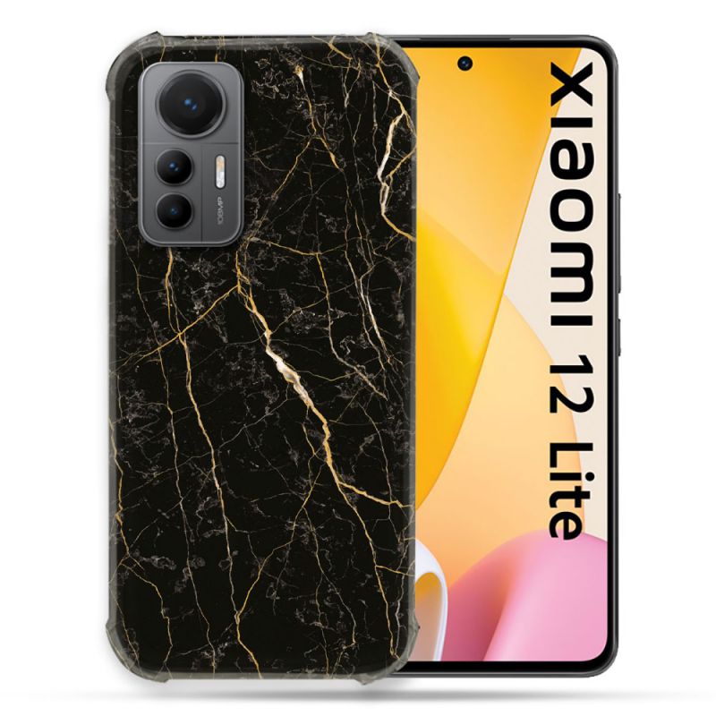 Coque Renforcée En Verre Trempé Pour Xiaomi 12 Lite Texture Marbre Noir