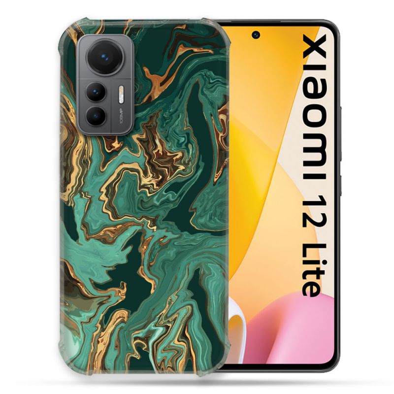 Coque Renforcée En Verre Trempé Pour Xiaomi 12 Lite Texture Marbre Vert