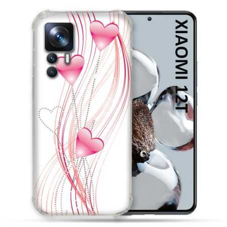 Coque Renforcée En Verre Trempé Pour Xiaomi 12T Amour Coeur Rose Montant sur Blanc