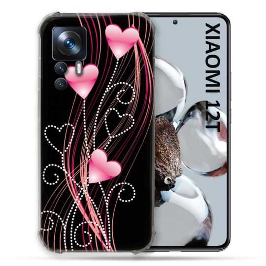 Coque Renforcée En Verre Trempé Pour Xiaomi 12T Amour Coeur Rose Montant sur Noir