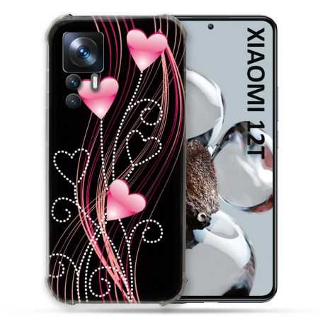 Coque Renforcée En Verre Trempé Pour Xiaomi 12T Amour Coeur Rose Montant sur Noir
