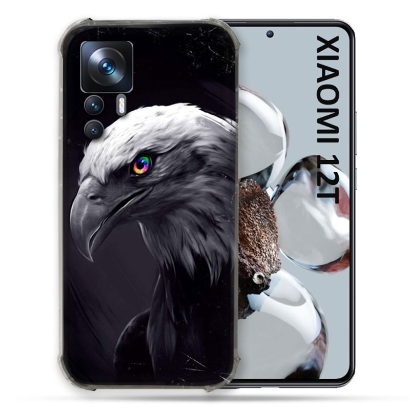 Coque Renforcée En Verre Trempé Pour Xiaomi 12T Animal Aigle Royal Noir