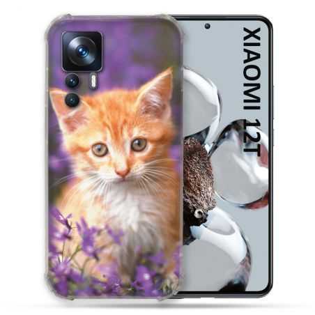 Coque Renforcée En Verre Trempé Pour Xiaomi 12T Animal Chat Violet