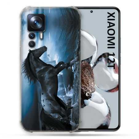 Coque Renforcée En Verre Trempé Pour Xiaomi 12T Animal Cheval Noir