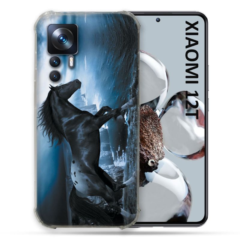Coque Renforcée En Verre Trempé Pour Xiaomi 12T Animal Cheval Noir
