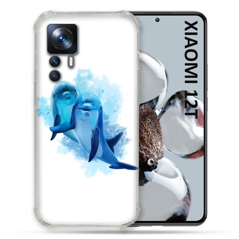 Coque Renforcée En Verre Trempé Pour Xiaomi 12T Animal Dauphin Duo
