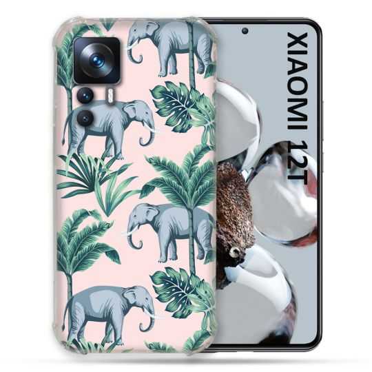 Coque Renforcée En Verre Trempé Pour Xiaomi 12T Animal Elephant Pattern