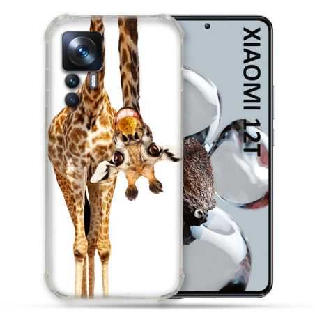 Coque Renforcée En Verre Trempé Pour Xiaomi 12T Animal Girafe Blanche