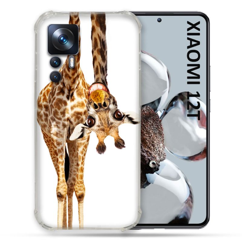 Coque Renforcée En Verre Trempé Pour Xiaomi 12T Animal Girafe Blanche