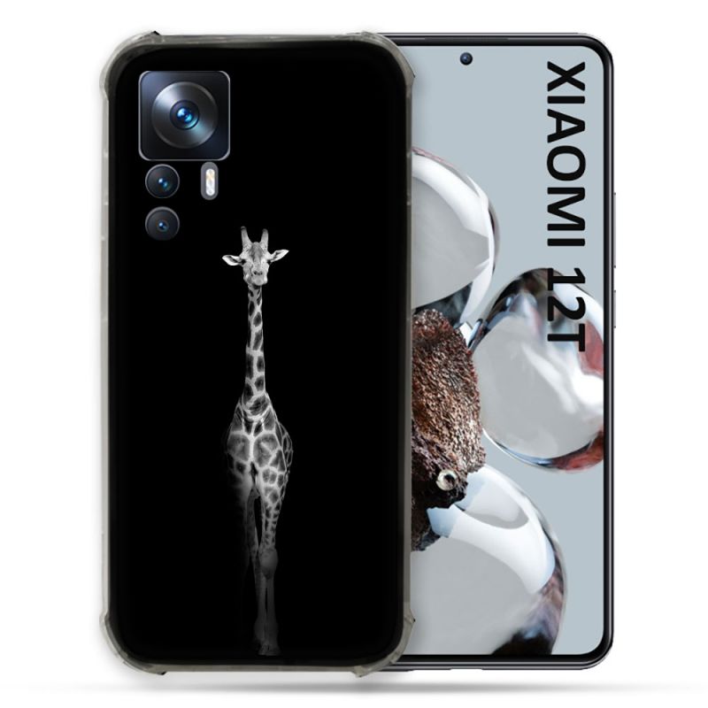Coque Renforcée En Verre Trempé Pour Xiaomi 12T Animal Girafe Noire