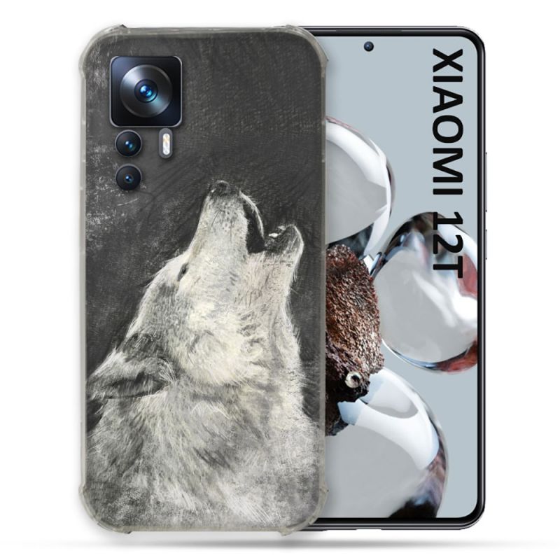 Coque Renforcée En Verre Trempé Pour Xiaomi 12T Animal Loup Hurlement