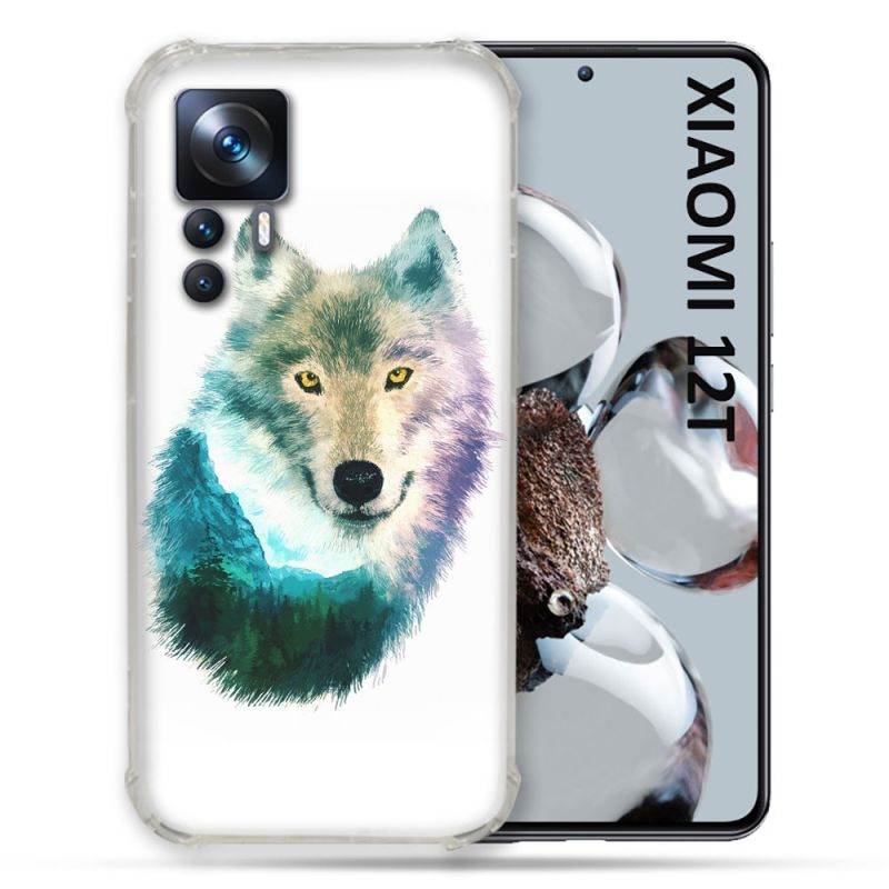 Coque Renforcée En Verre Trempé Pour Xiaomi 12T Animal Loup Montagne