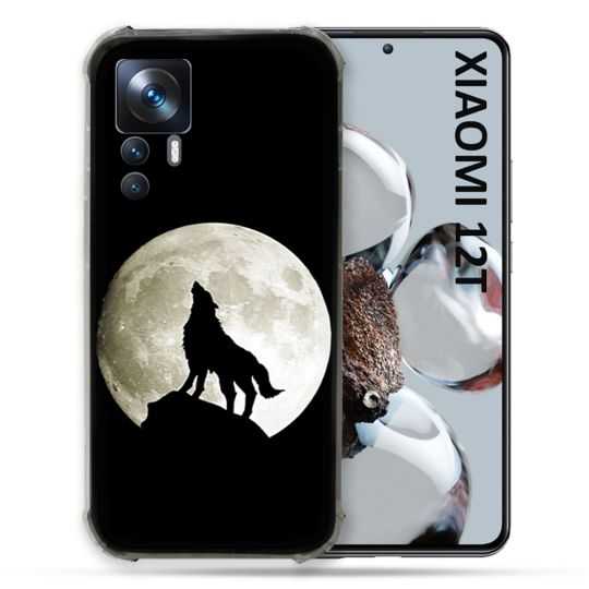 Coque Renforcée En Verre Trempé Pour Xiaomi 12T Animal Loup Noir