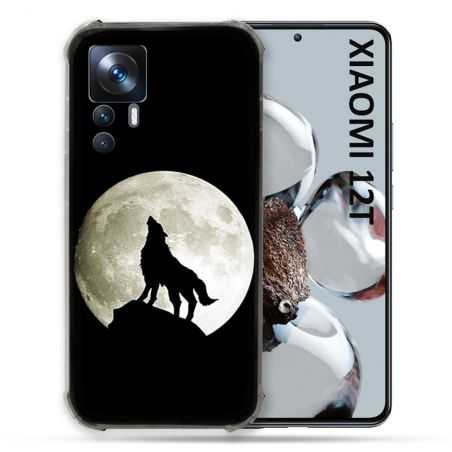 Coque Renforcée En Verre Trempé Pour Xiaomi 12T Animal Loup Noir