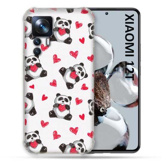 Coque Renforcée En Verre Trempé Pour Xiaomi 12T Animal Panda Cœur