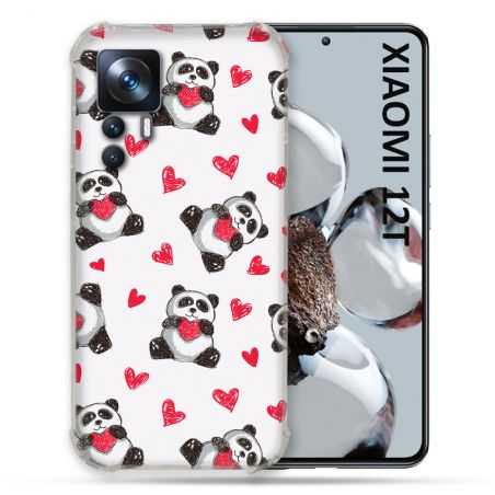 Coque Renforcée En Verre Trempé Pour Xiaomi 12T Animal Panda Cœur
