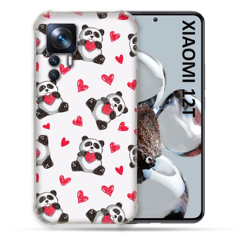 Coque Renforcée En Verre Trempé Pour Xiaomi 12T Animal Panda Cœur