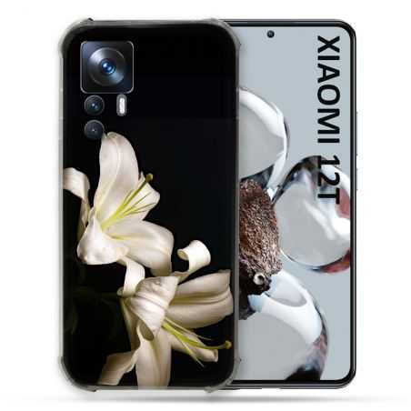 Coque Renforcée En Verre Trempé Pour Xiaomi 12T Fleur Lys Noir