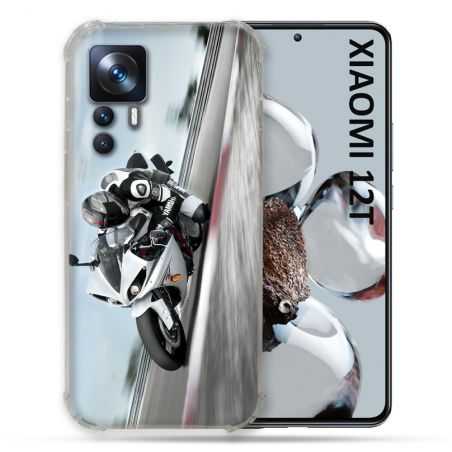 Coque Renforcée En Verre Trempé Pour Xiaomi 12T Moto Course GP Blanche