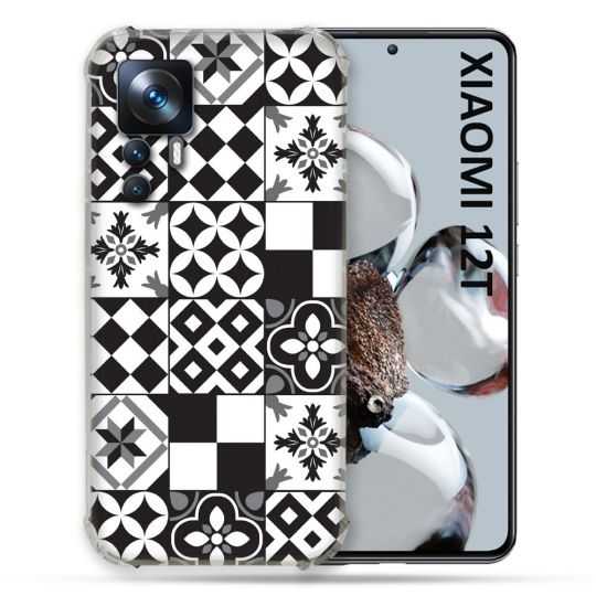 Coque Renforcée En Verre Trempé Pour Xiaomi 12T Texture Carreau Ciment Noir