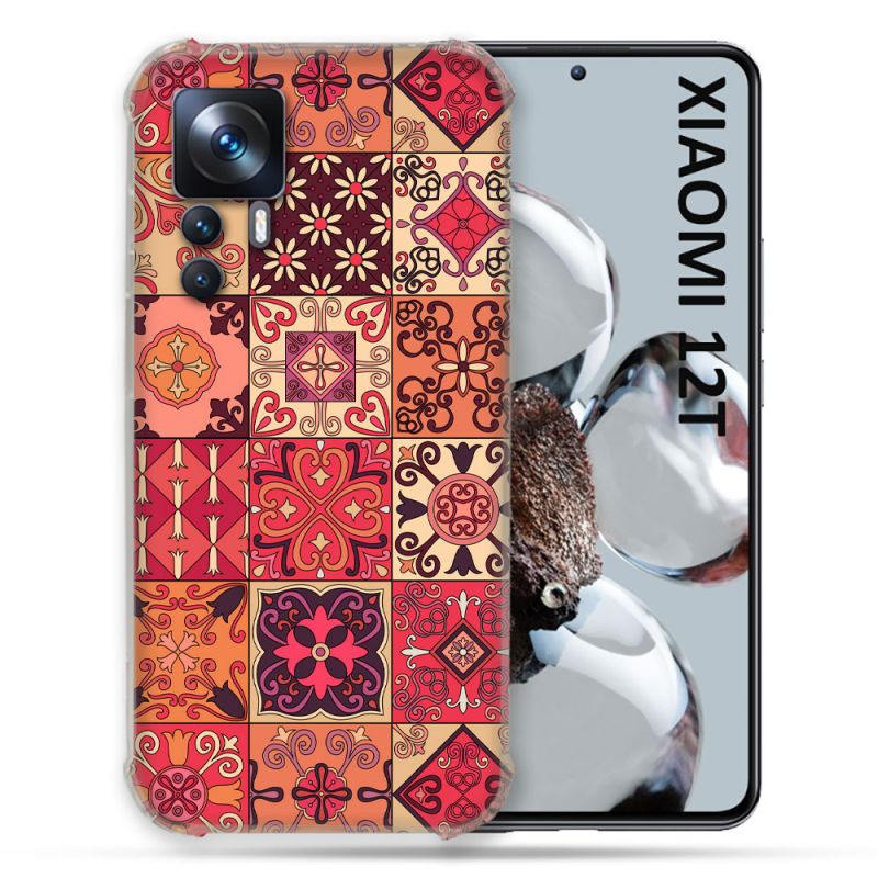 Coque Renforcée En Verre Trempé Pour Xiaomi 12T Texture Carreau Ciment Rouge