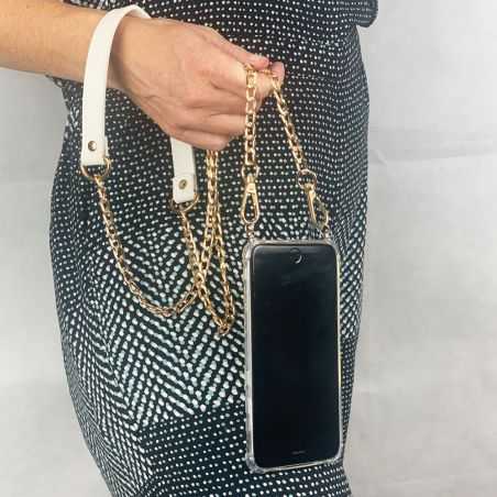 Coque Renforcée En Verre Trempé Transparente Pour Xiaomi 12T avec Lanière / Bandoulière / Cordon Chaine et Cuir Blanc