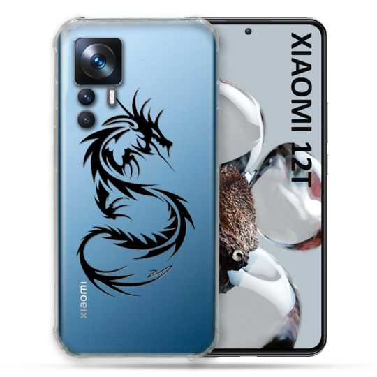 Coque Renforcée En Verre Trempé Transparente Pour Xiaomi 12T Dragon Noir