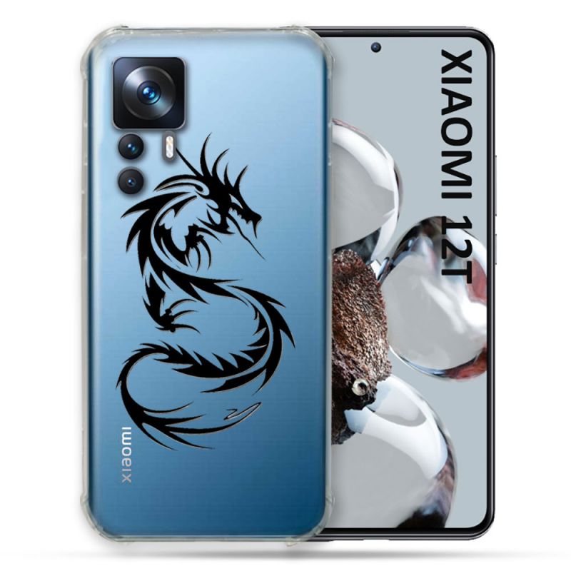 Coque Renforcée En Verre Trempé Transparente Pour Xiaomi 12T Dragon Noir