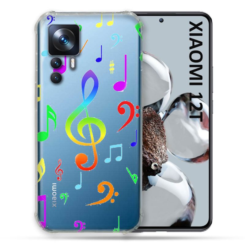 Coque Renforcée En Verre Trempé Transparente Pour Xiaomi 12T Note Musique Colore
