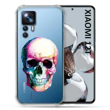 Coque Renforcée En Verre Trempé Transparente Pour Xiaomi 12T Skull Head Crane Colore