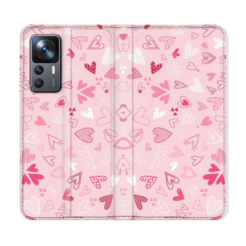 Housse Cuir Portefeuille Pour Xiaomi 12T Amour Ptis Coeurs