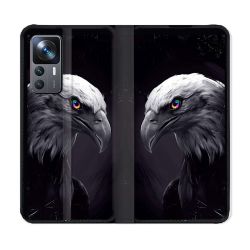 Housse Cuir Portefeuille Pour Xiaomi 12T Animal Aigle Royal Noir