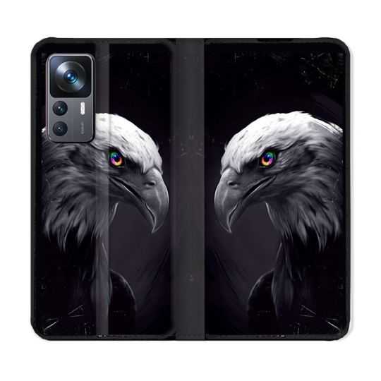 Housse Cuir Portefeuille Pour Xiaomi 12T Animal Aigle Royal Noir