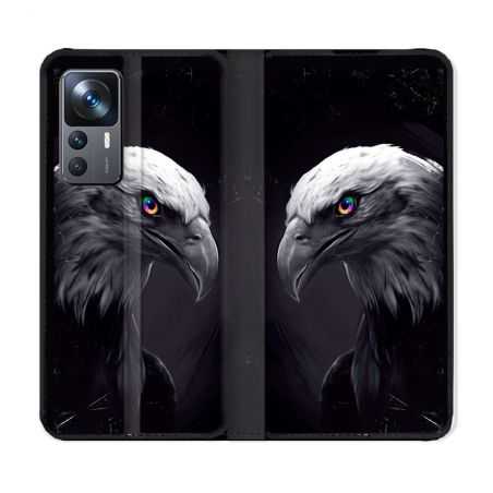 Housse Cuir Portefeuille Pour Xiaomi 12T Animal Aigle Royal Noir
