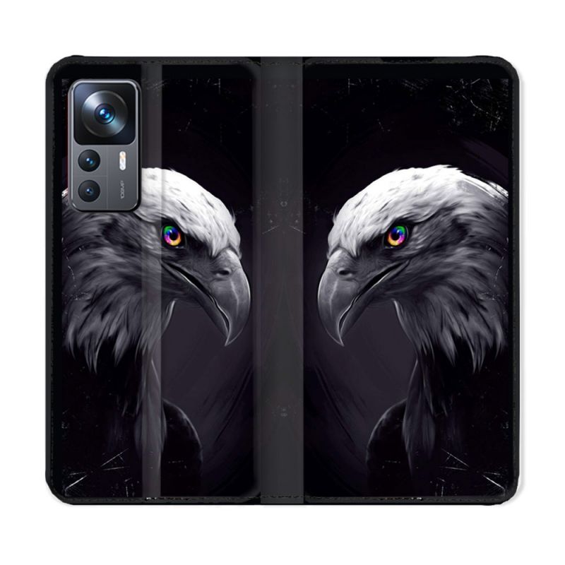 Housse Cuir Portefeuille Pour Xiaomi 12T Animal Aigle Royal Noir