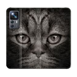 Housse Cuir Portefeuille Pour Xiaomi 12T Animal Chat Gris