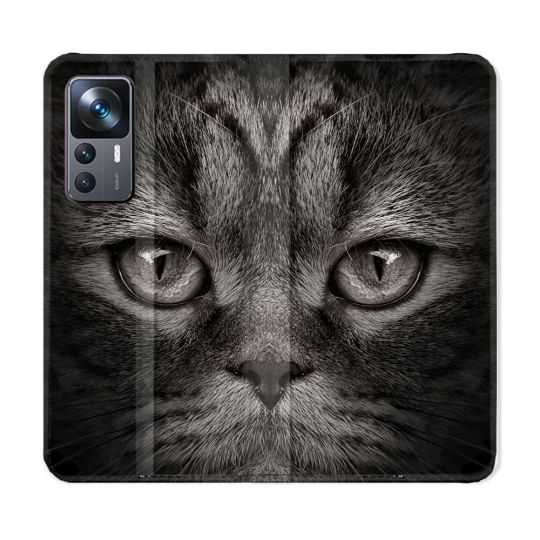 Housse Cuir Portefeuille Pour Xiaomi 12T Animal Chat Gris