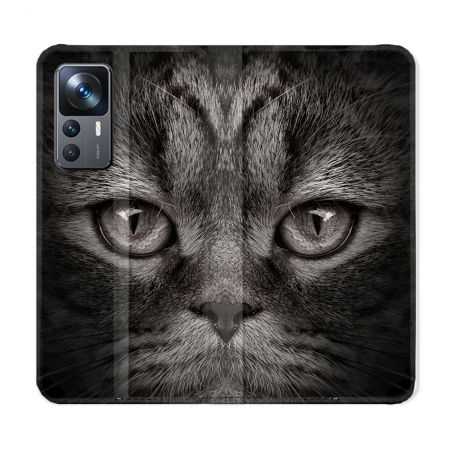 Housse Cuir Portefeuille Pour Xiaomi 12T Animal Chat Gris