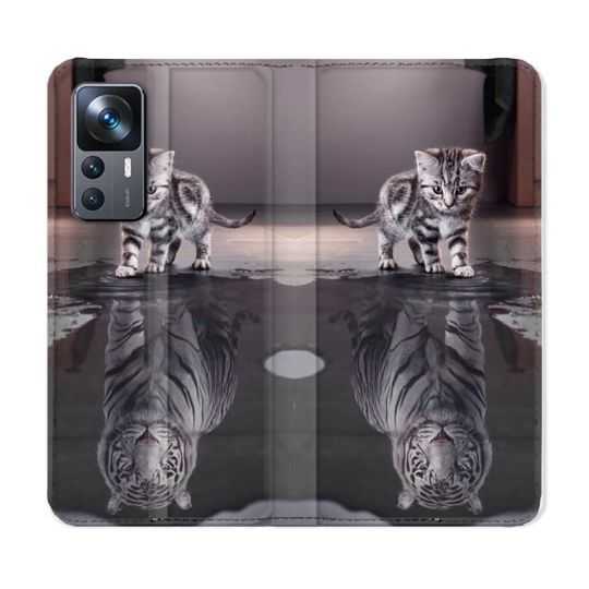 Housse Cuir Portefeuille Pour Xiaomi 12T Animal Chat Reflet