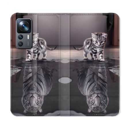 Housse Cuir Portefeuille Pour Xiaomi 12T Animal Chat Reflet