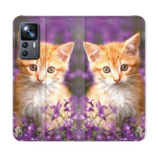 Housse Cuir Portefeuille Pour Xiaomi 12T Animal Chat Violet