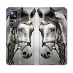 Housse Cuir Portefeuille Pour Xiaomi 12T Animal Cheval Blanc