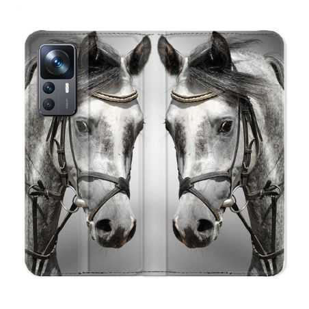 Housse Cuir Portefeuille Pour Xiaomi 12T Animal Cheval Blanc