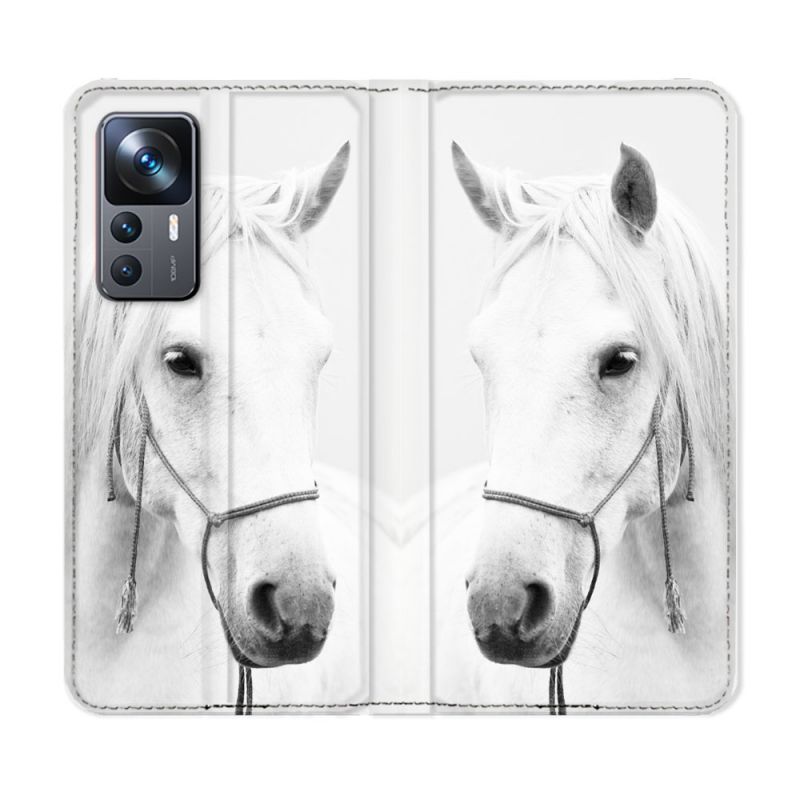 Housse Cuir Portefeuille Pour Xiaomi 12T Animal Cheval Cristal