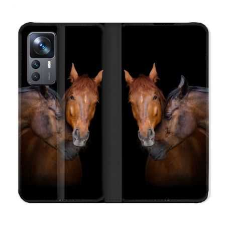 Housse Cuir Portefeuille Pour Xiaomi 12T Animal Cheval Marron