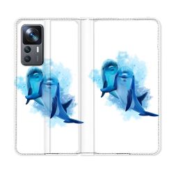 Housse Cuir Portefeuille Pour Xiaomi 12T Animal Dauphin Duo