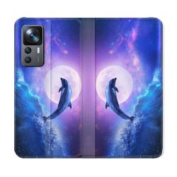 Housse Cuir Portefeuille Pour Xiaomi 12T Animal Dauphin Vague